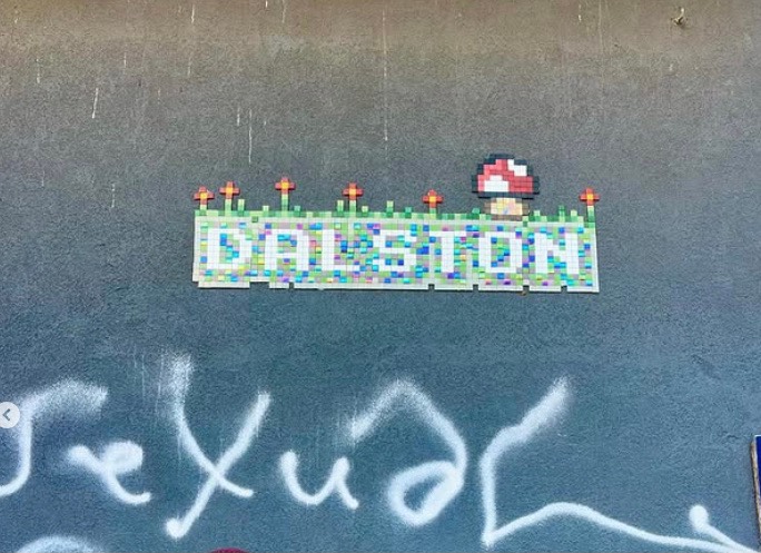 Ridley Road Market / Side of 'Kingsland Butchers' Opposite 'Dalston Kingsland' Station mosaic artwork in London